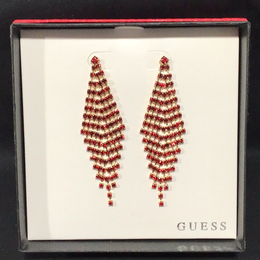 Nib Guess Dangle Earrings Red Rhinestones New 20$